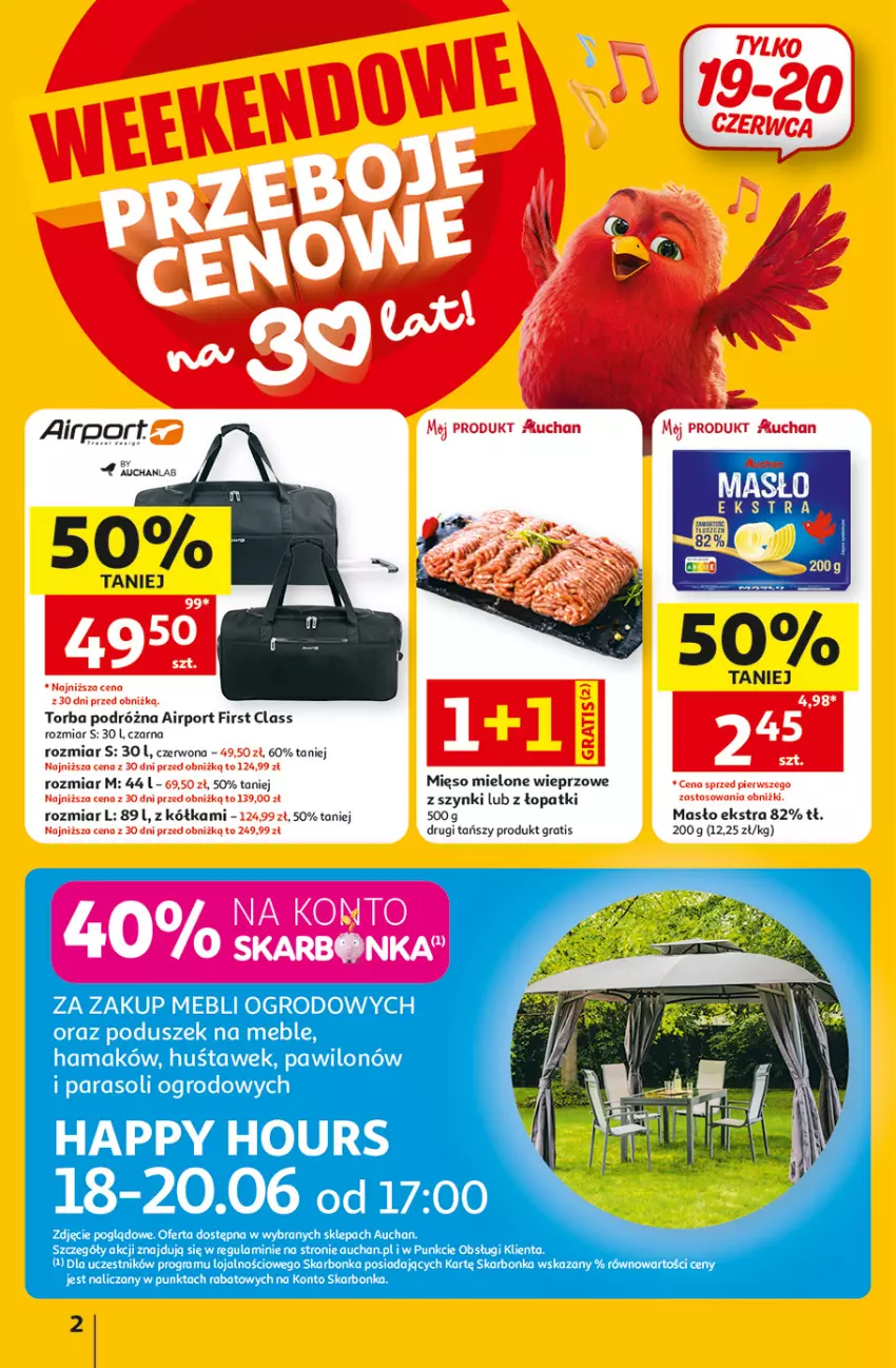 Gazetka promocyjna Auchan - 30 Lat Hipermarket - ważna 18.06 do 24.06.2026 - strona 2 - produkty: Gra, Hama, Masło, Meble, Mięso, Mięso mielone, Parasol, Por, Torba