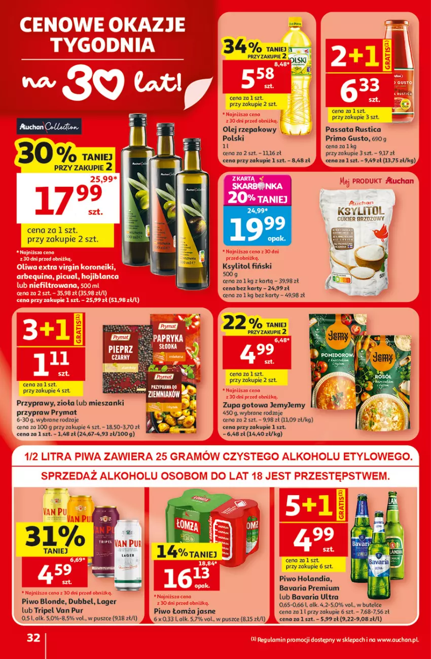 Gazetka promocyjna Auchan - 30 Lat Hipermarket - ważna 18.06 do 24.06.2026 - strona 32 - produkty: Cukier, Ksylitol, Olej, Olej rzepakowy, Piwo, Prymat, Przyprawy, Pur, Rust, Ryż, Zupa