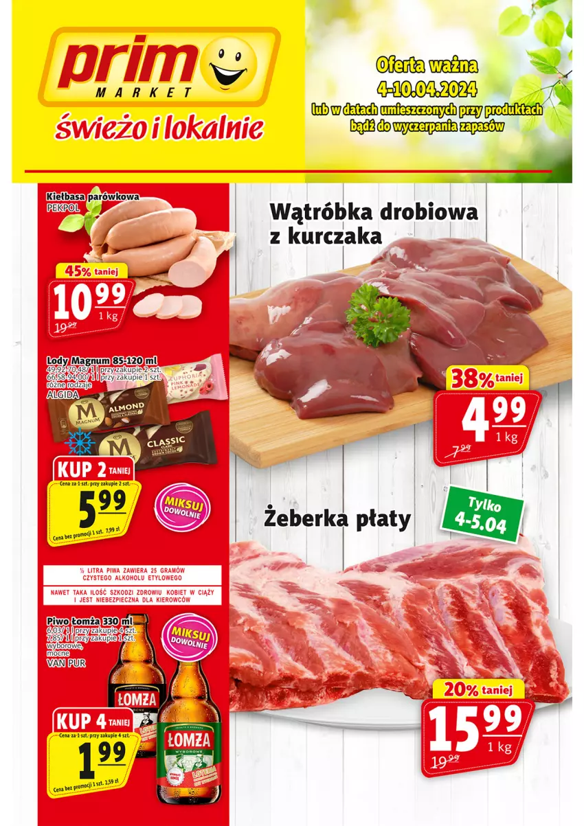 Gazetka promocyjna Prim Market - ważna 04.04 do 10.04.2024 - strona 1 - produkty: Kiełbasa, Piwo, Pur
