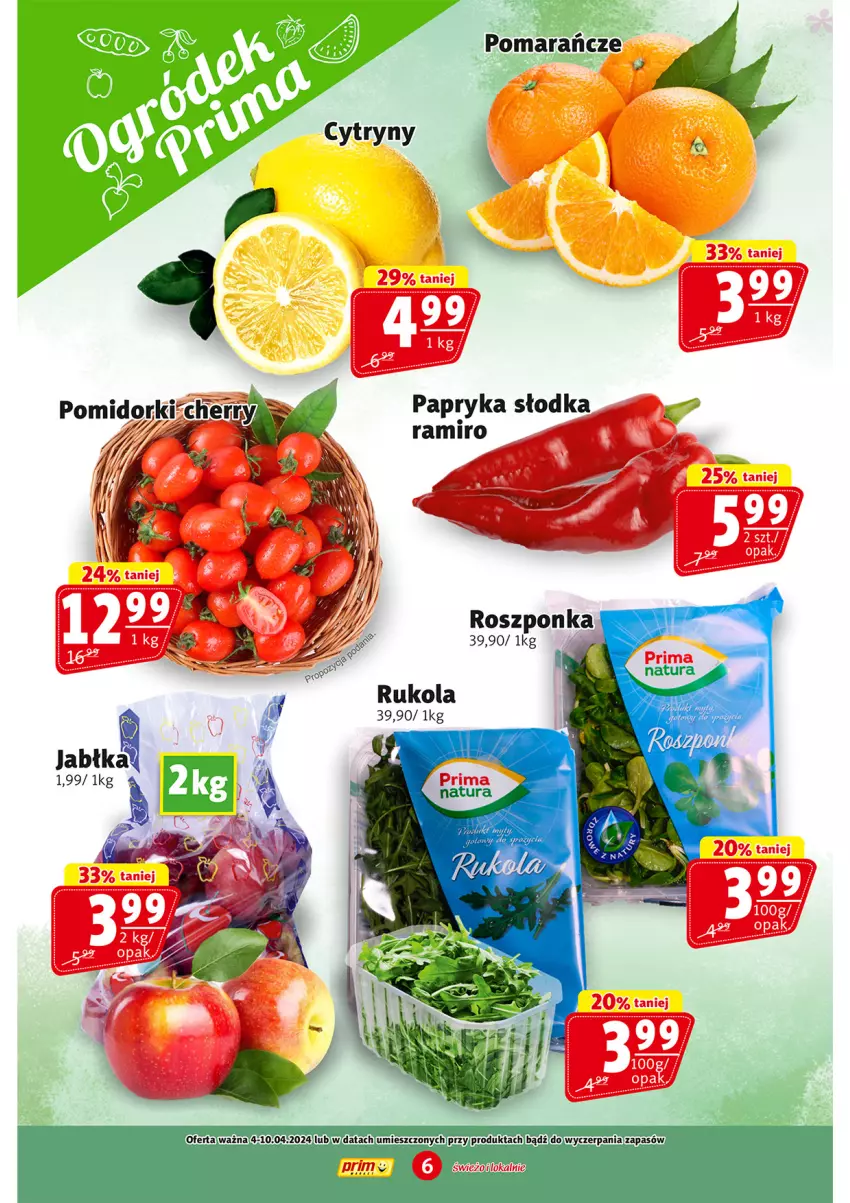 Gazetka promocyjna Prim Market - ważna 04.04 do 10.04.2024 - strona 6 - produkty: Jabłka, Pomarańcze, Prima, Rukola