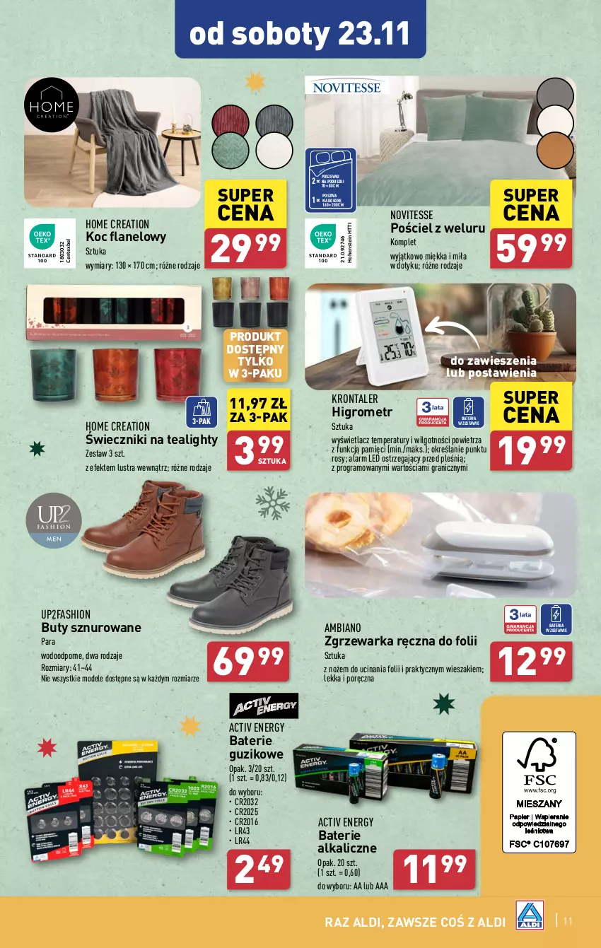 Gazetka promocyjna Aldi - Artykuły przemysłowe i tekstylia - ważna 20.11 do 23.11.2024 - strona 11 - produkty: Bateria, Baterie alkaliczne, Buty, Fa, Gra, Koc, LG, Noż, Por, Pościel, Warka, Wieszak