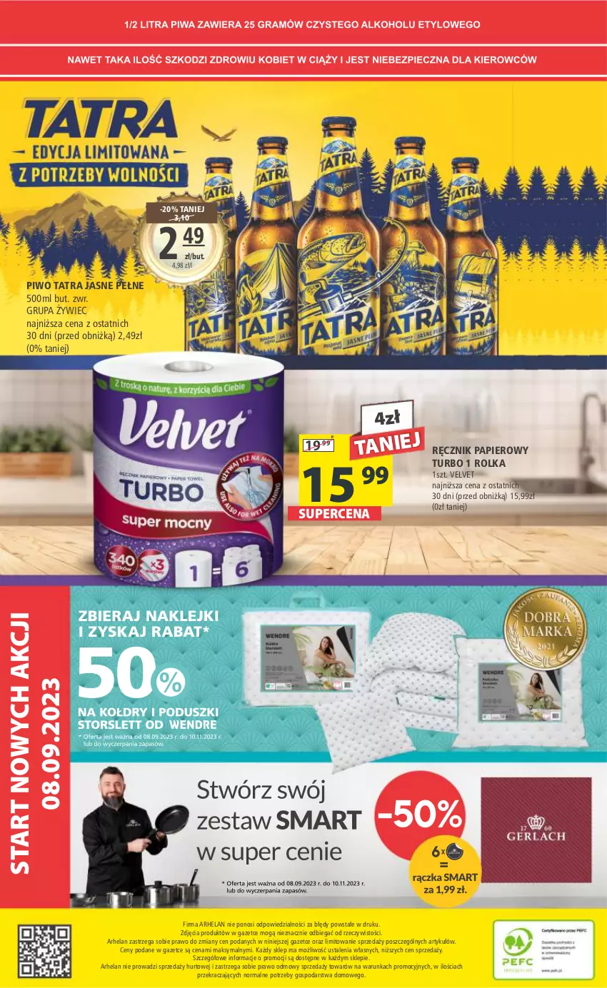 Gazetka promocyjna Arhelan - Gazetka - ważna 08.09 do 17.09.2023 - strona 20 - produkty: Papier, Piwo, Ręcznik, Tatra, Velvet