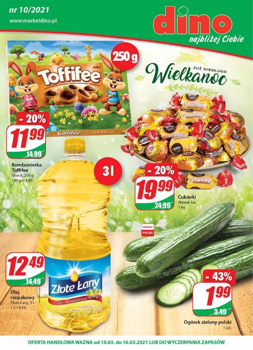 Gazetka promocyjna Dino - Gazetka - ważna 10.03 do 16.03.2021 - strona 1 - produkty: Cukier, Cukierki, Olej, Sony, Toffifee, Wawel