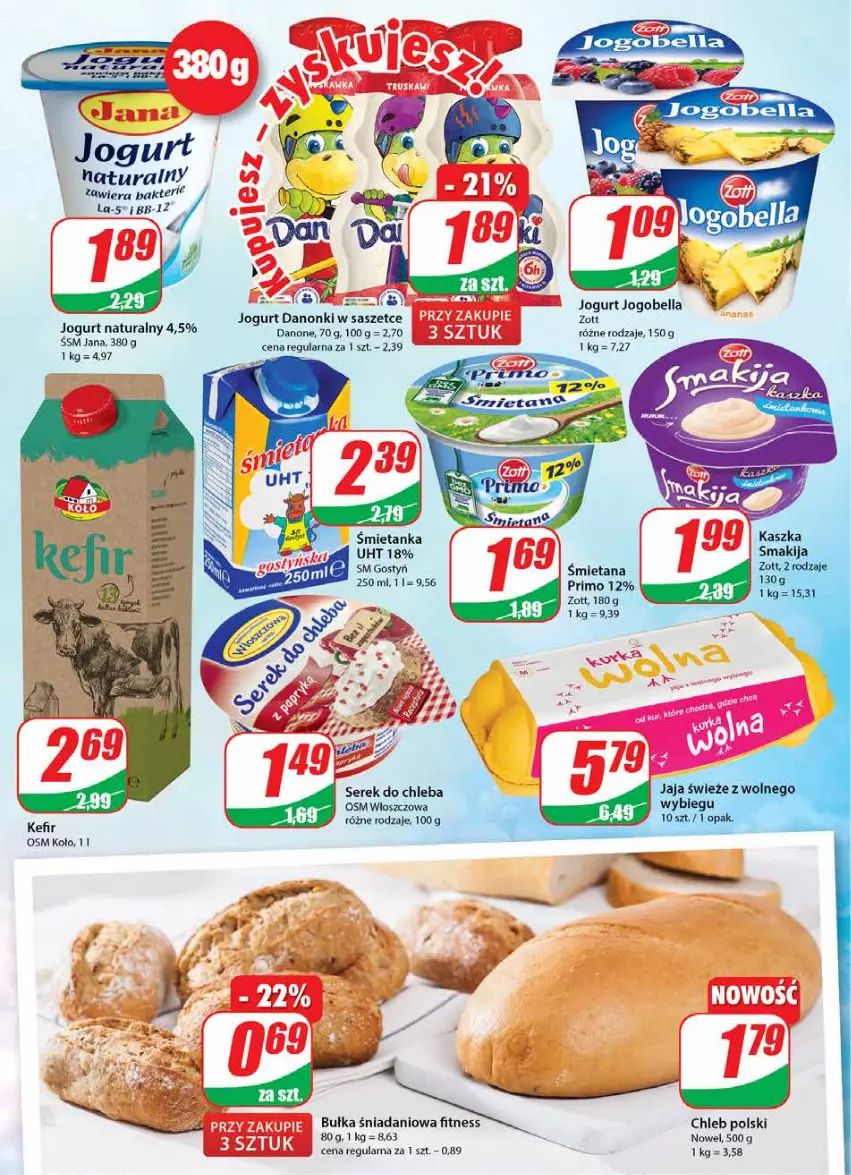 Gazetka promocyjna Dino - Gazetka - ważna 10.03 do 16.03.2021 - strona 12 - produkty: Bell, Bella, Bułka, Chleb, Danio, Danone, Danonki, Jogobella, Jogurt, Jogurt naturalny, Kefir, Ser, Serek, Zott