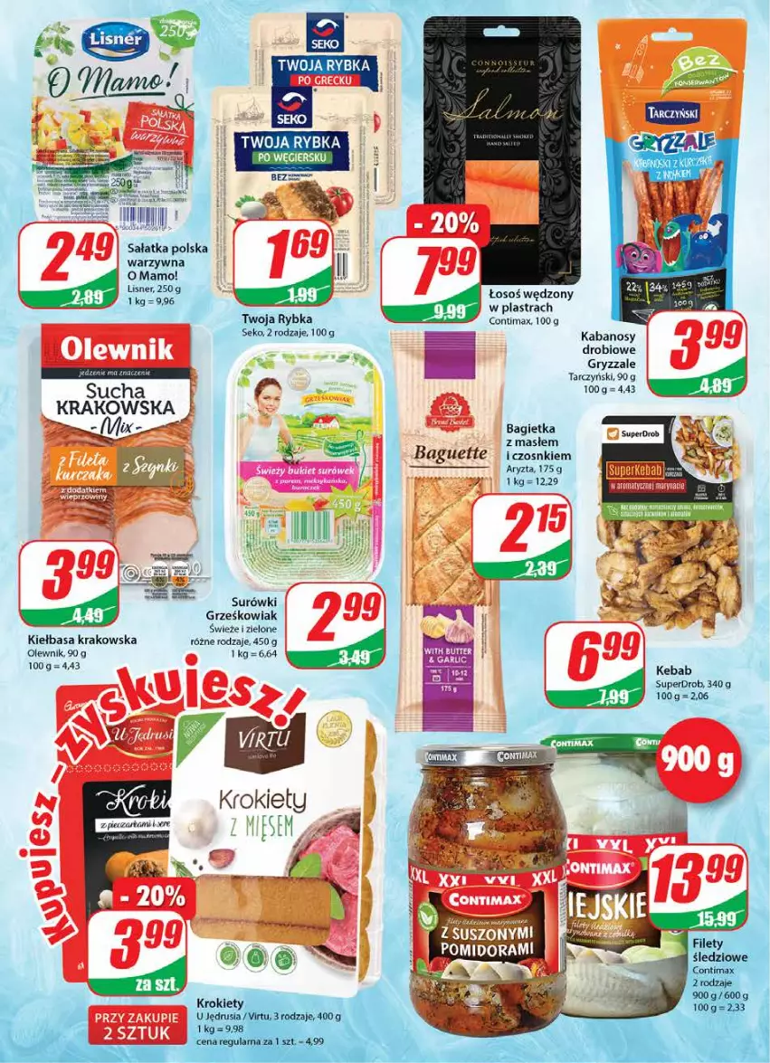 Gazetka promocyjna Dino - Gazetka - ważna 10.03 do 16.03.2021 - strona 14 - produkty: Bagietka, Gry, Kabanos, Kebab, Kiełbasa, Kiełbasa krakowska, Krokiety, Lisner, Olewnik, Sałat, Sałatka, SEKO, Tarczyński