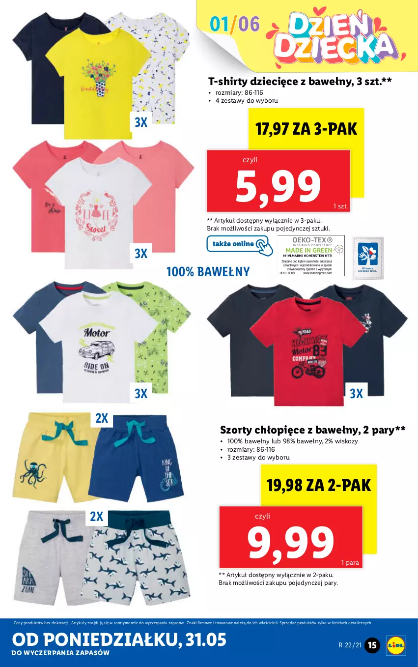 Gazetka promocyjna Lidl - GAZETKA - ważna 31.05 do 05.06.2021 - strona 15 - produkty: Dzieci, Szorty, T-shirt