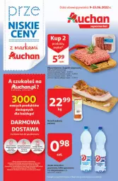 Gazetka promocyjna Auchan - przeNISKIE CENY z Markami Auchan Supermarkety - Gazetka - ważna od 15.06 do 15.06.2022 - strona 1 - produkty: Mięso mielone, Mięso mielone z łopatki wieprzowej, Kosz, Woda mineralna, Owoce, Woda, Mięso, Fa