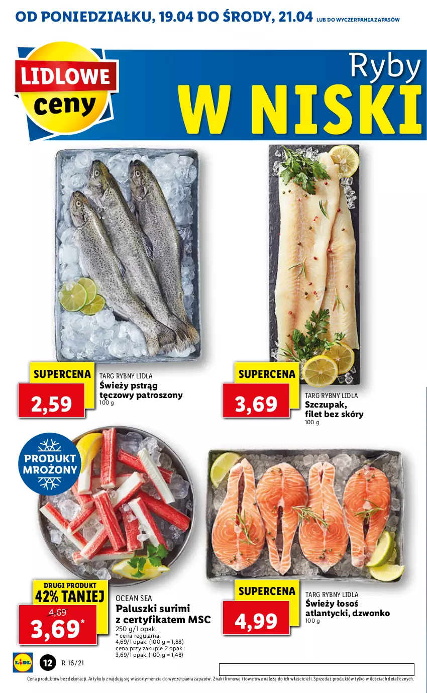 Gazetka promocyjna Lidl - GAZETKA - ważna 19.04 do 21.04.2021 - strona 12 - produkty: Pstrąg, Pstrąg tęczowy, Surimi, Zupa