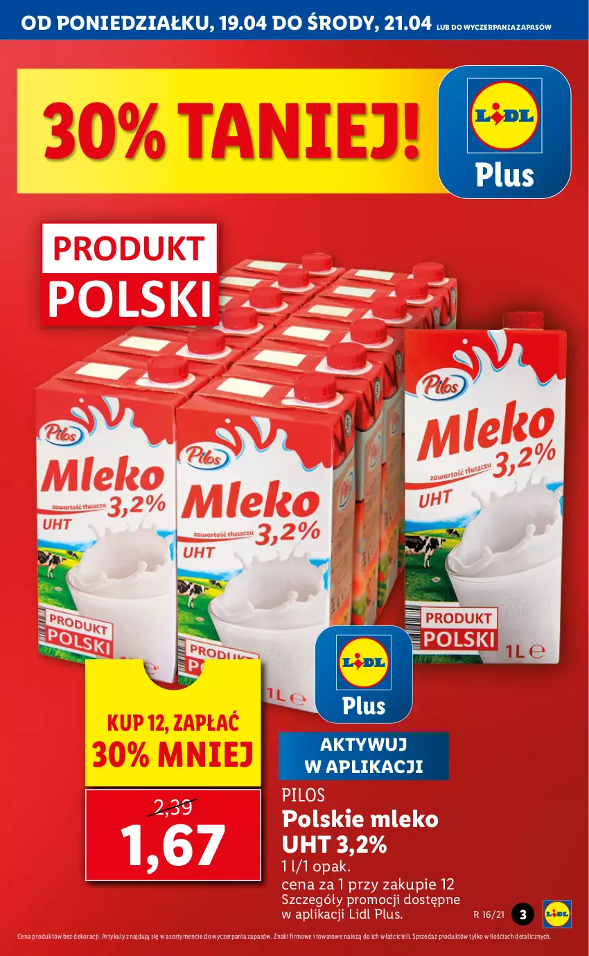 Gazetka promocyjna Lidl - GAZETKA - ważna 19.04 do 21.04.2021 - strona 3 - produkty: Mleko, Pilos