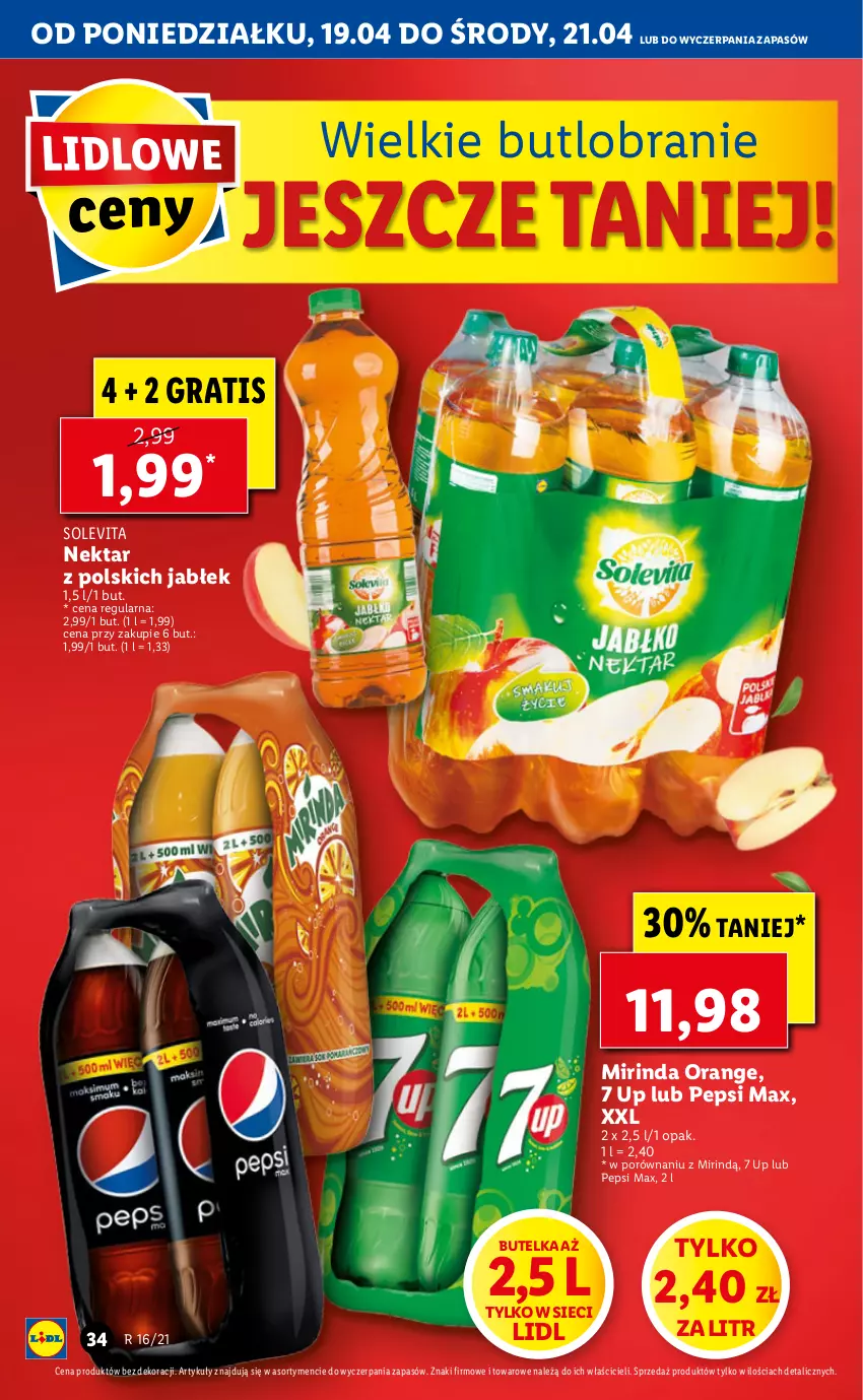 Gazetka promocyjna Lidl - GAZETKA - ważna 19.04 do 21.04.2021 - strona 34 - produkty: Gra, Mirinda, Nektar, Pepsi, Pepsi max, Por