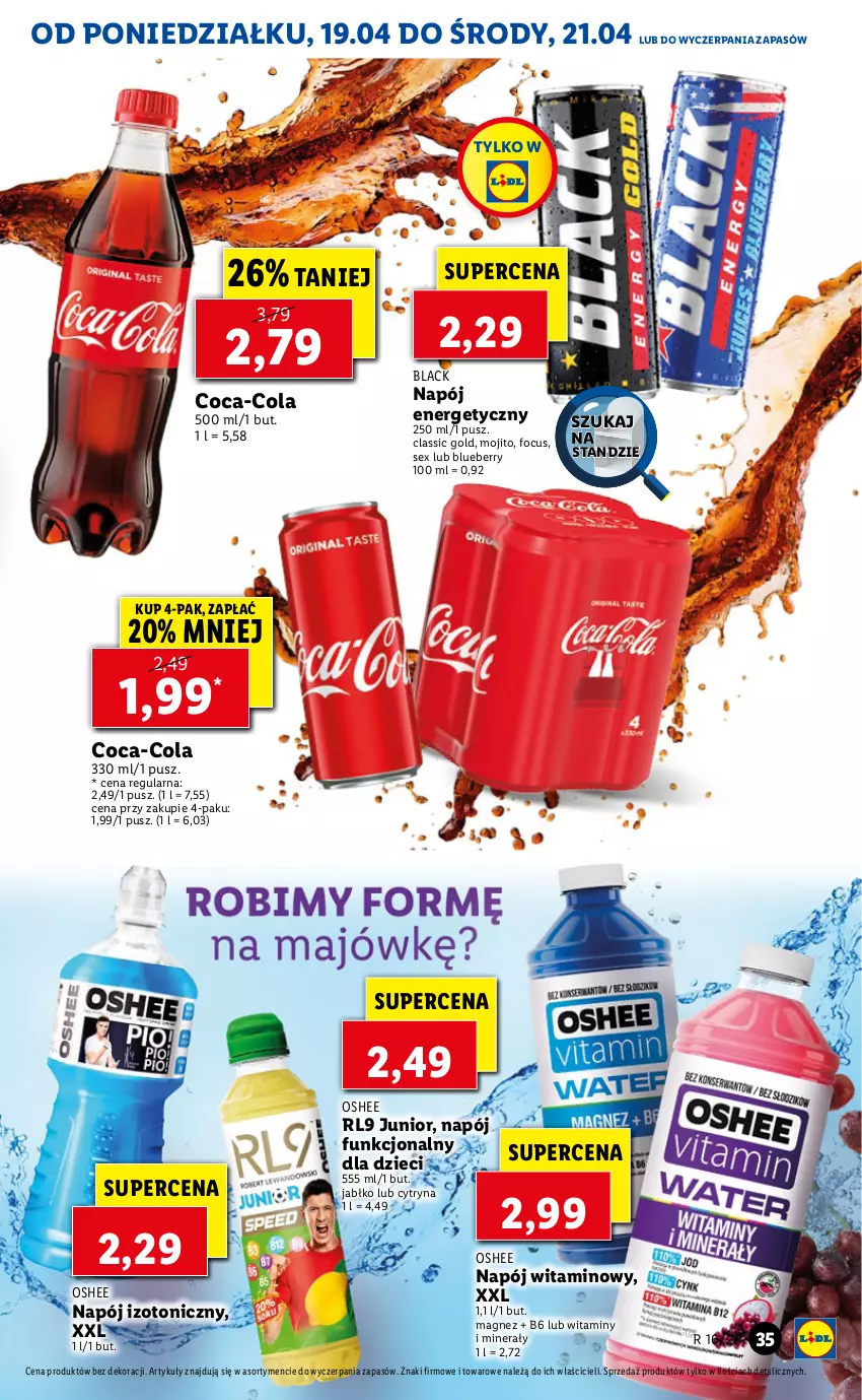 Gazetka promocyjna Lidl - GAZETKA - ważna 19.04 do 21.04.2021 - strona 35 - produkty: Coca-Cola, Dzieci, Lack, Magnez, Napój, Napój energetyczny, Napój izotoniczny, Oshee