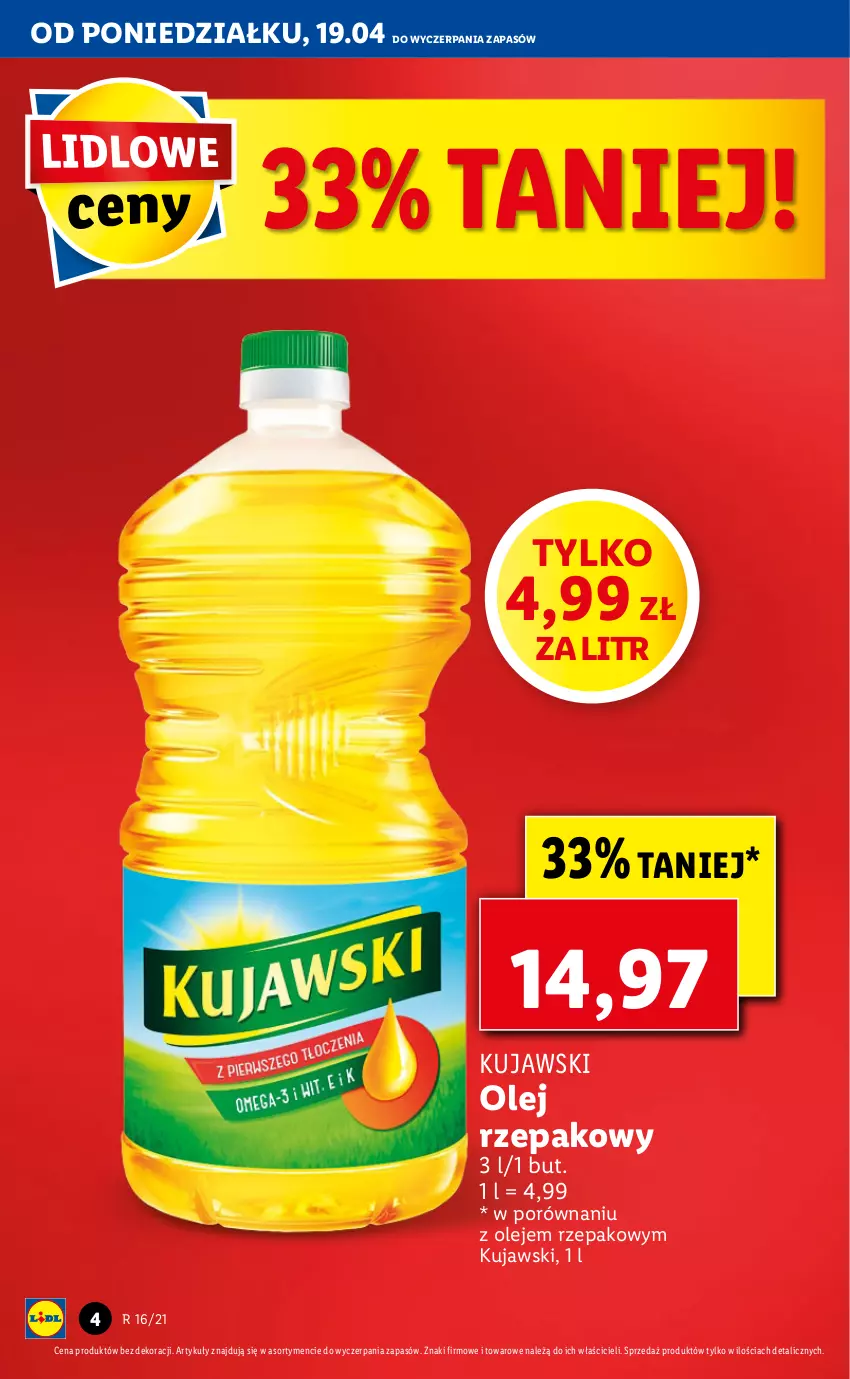 Gazetka promocyjna Lidl - GAZETKA - ważna 19.04 do 21.04.2021 - strona 4 - produkty: Kujawski, Olej, Olej rzepakowy, Por