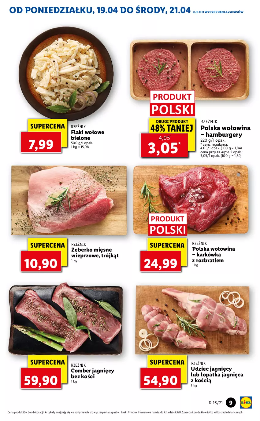 Gazetka promocyjna Lidl - GAZETKA - ważna 19.04 do 21.04.2021 - strona 9 - produkty: Burger, Flaki, Flaki wołowe, Hamburger, Wołowina