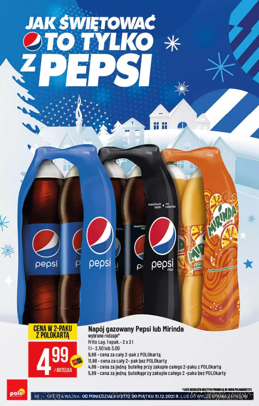 Gazetka promocyjna PoloMarket - Gazetka pomocyjna - ważna 22.12 do 31.12.2021 - strona 60 - produkty: Mirinda, Napój, Napój gazowany, Pepsi