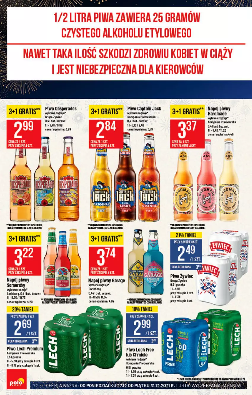 Gazetka promocyjna PoloMarket - Gazetka pomocyjna - ważna 22.12 do 31.12.2021 - strona 72 - produkty: Captain Jack, Carlsberg, Desperados, Gra, Lech Premium, LG, Napój, Piwo, Somersby