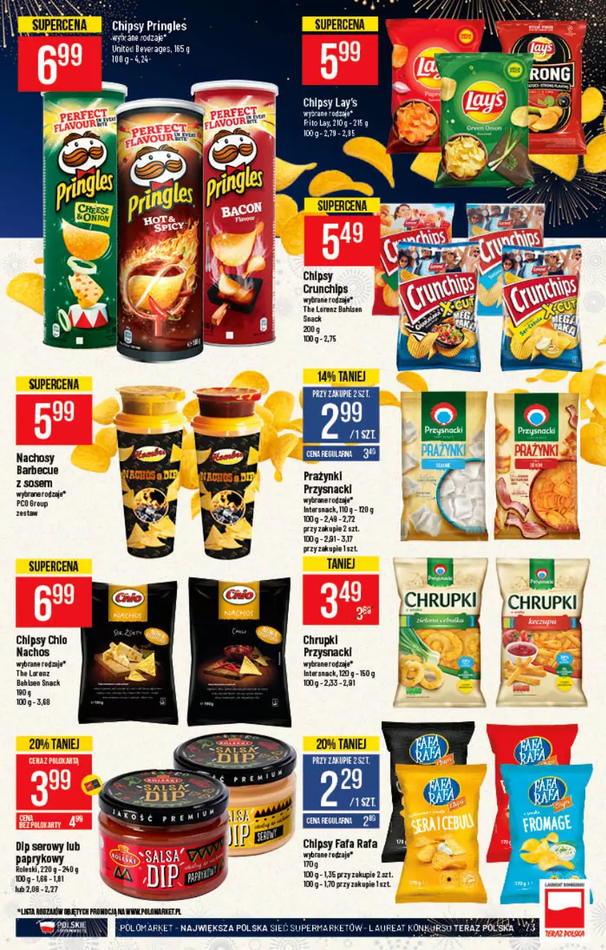 Gazetka promocyjna PoloMarket - Gazetka pomocyjna - ważna 22.12 do 31.12.2021 - strona 73 - produkty: Chipsy, Chrupki, Crunchips, Laur, Lorenz, Przysnacki, Sos, Tera