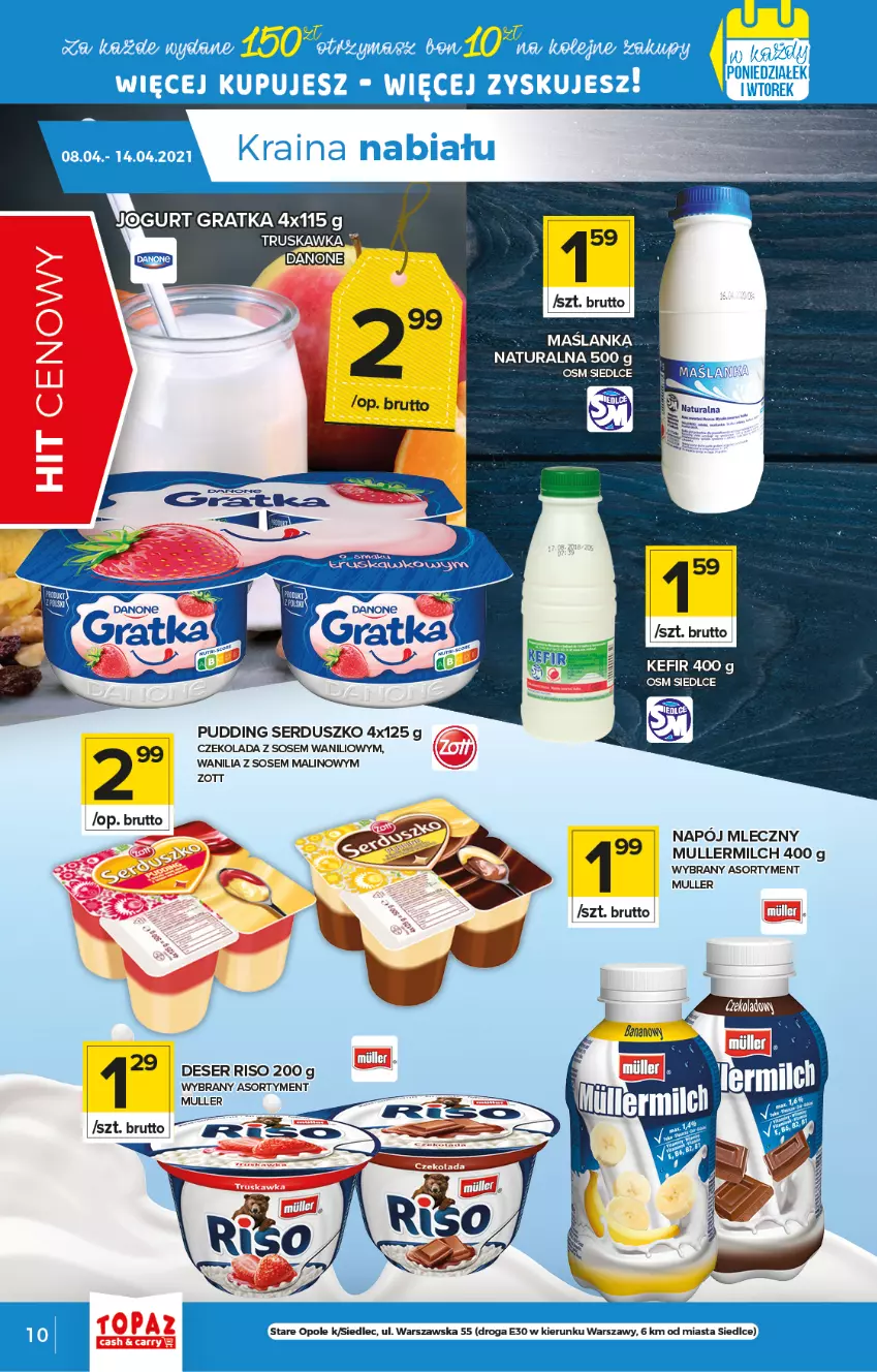 Gazetka promocyjna Topaz - Gazetka - ważna 08.04 do 14.04.2021 - strona 10 - produkty: Czekolada, Gra, Kefir, Maślanka, Napój, Napój mleczny, Pudding, Ser, Sos, Zott