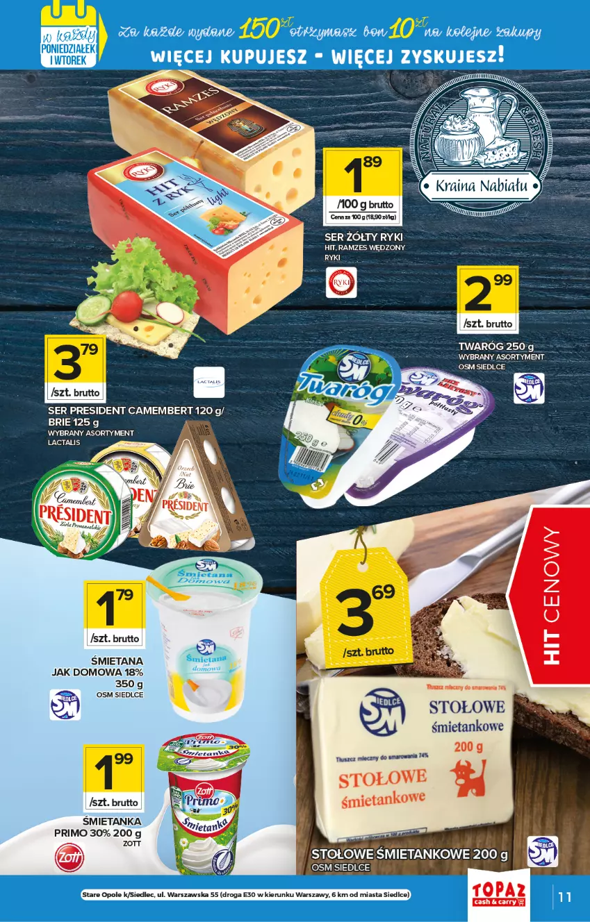 Gazetka promocyjna Topaz - Gazetka - ważna 08.04 do 14.04.2021 - strona 11 - produkty: Brie, Camembert, Miecz, Ser, Top, Zott