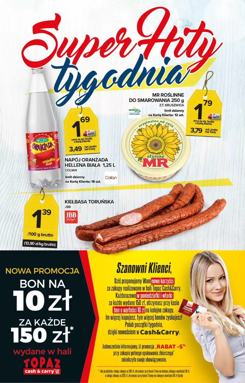 Gazetka promocyjna Topaz - Gazetka - ważna 08.04 do 14.04.2021 - strona 2 - produkty: Hellena, Kiełbasa, Napój, Olej, Oranżada, Top