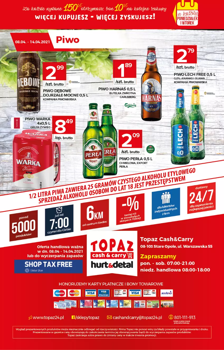 Gazetka promocyjna Topaz - Gazetka - ważna 08.04 do 14.04.2021 - strona 20 - produkty: Ananas, Carlsberg, Harnaś, K2, Perła, Piwo, Por, Ser, Warka