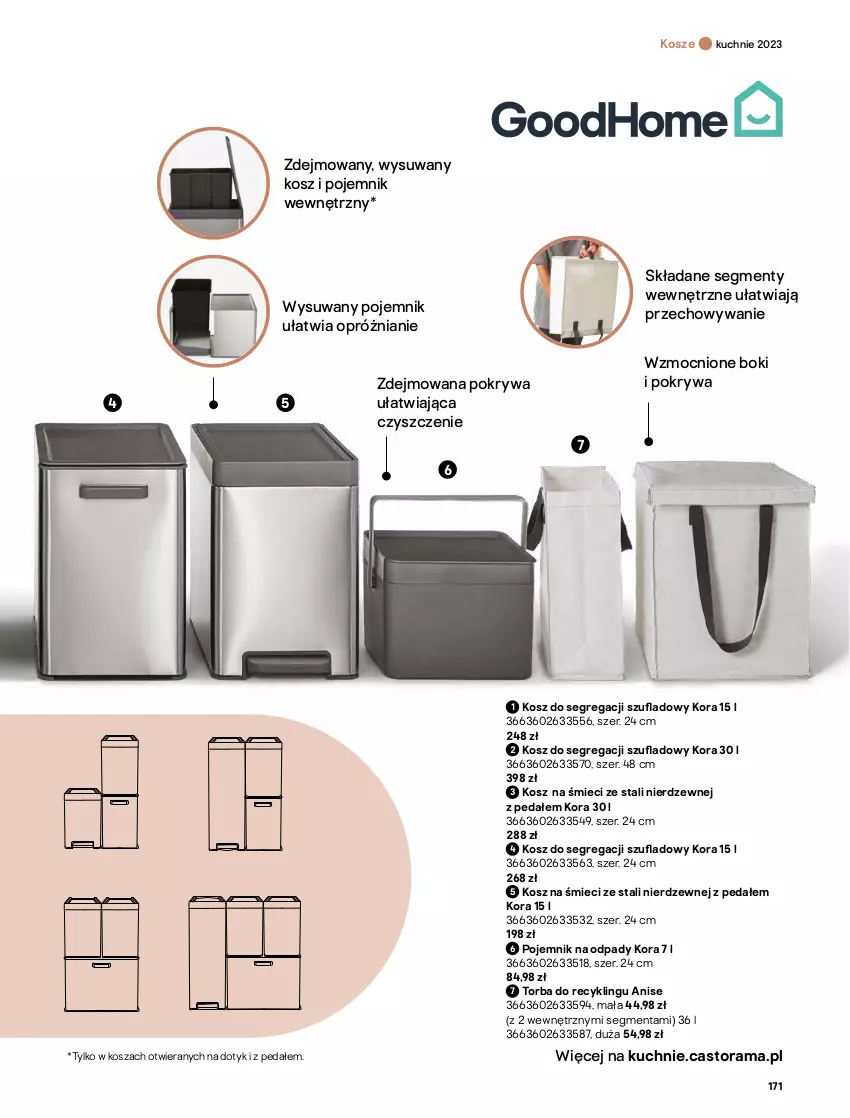 Gazetka promocyjna Castorama - ważna 01.04 do 31.12.2023 - strona 171 - produkty: Astor, Kosz, LG, Pojemnik, Pokrywa, Por, Rama, Ser, Torba, Worki na śmiec, Worki na śmieci