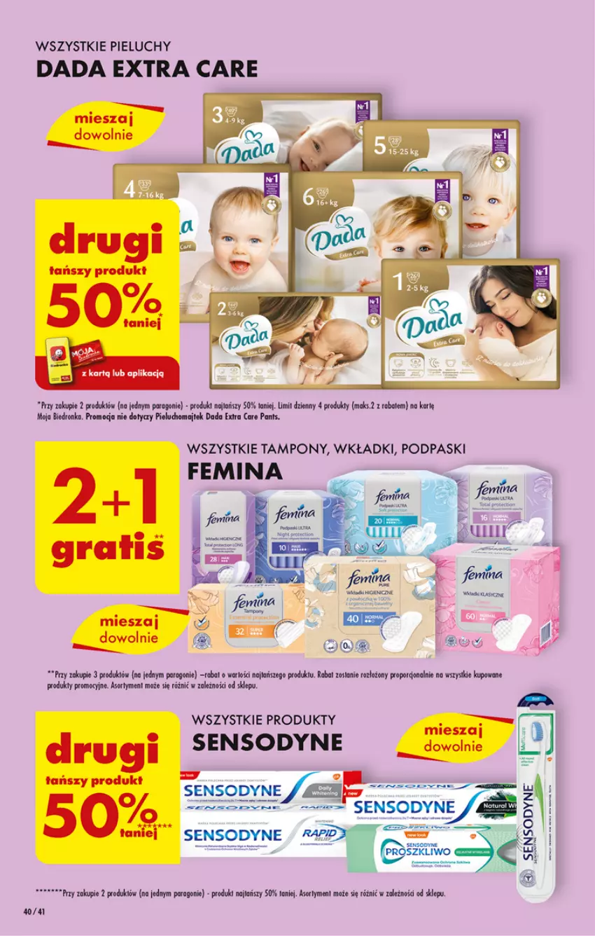 Gazetka promocyjna Biedronka - ważna 20.03 do 25.03.2023 - strona 40 - produkty: Dada, Fa, Pieluchy, Podpaski, Por, Sensodyne, Tampony, Wkładki