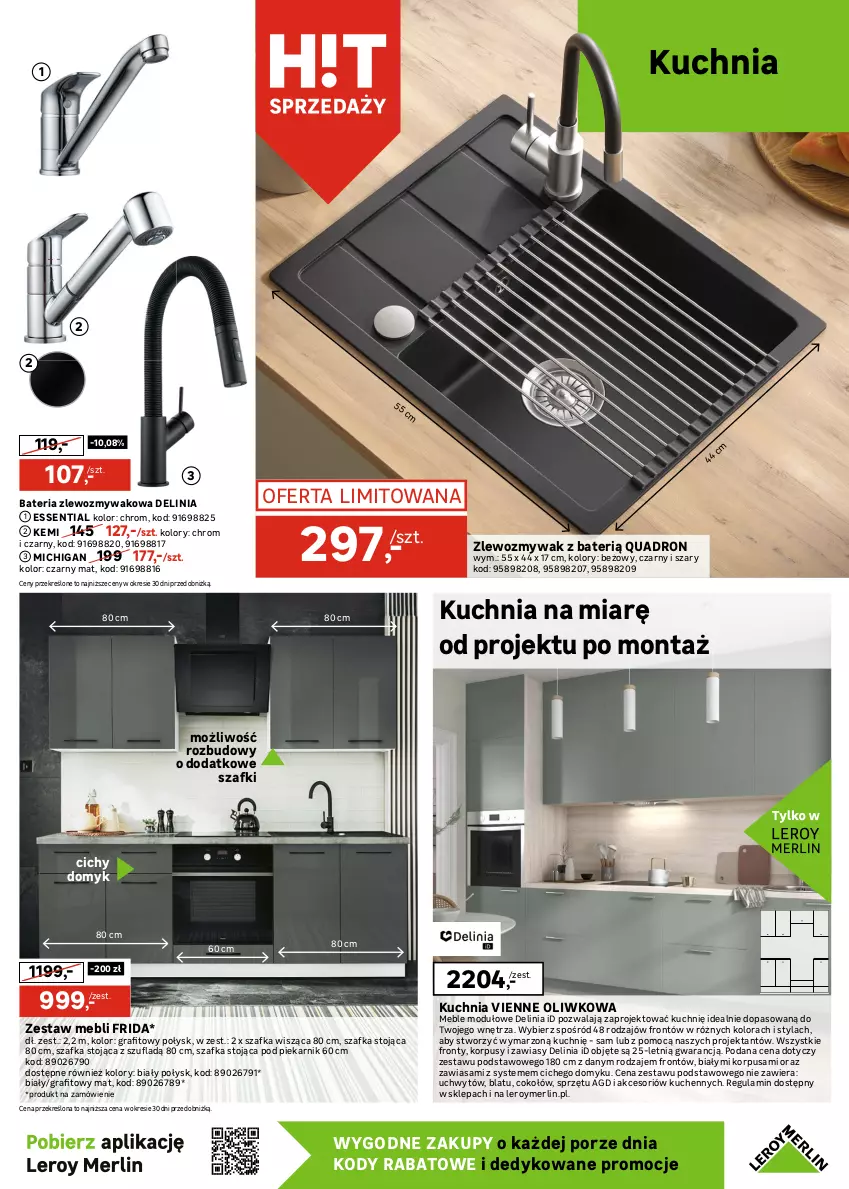 Gazetka promocyjna Leroy Merlin - Gazetka Leroy Merlin - ważna 15.10 do 17.11.2025 - strona 13 - produkty: Bateria, Bursztyn, Drzwi, Fa, Gra, Klamka, Korpusy, Kuchnia, Meble, Piekarnik, Por, Ser, Szafka, Zlew, Zlewozmywak