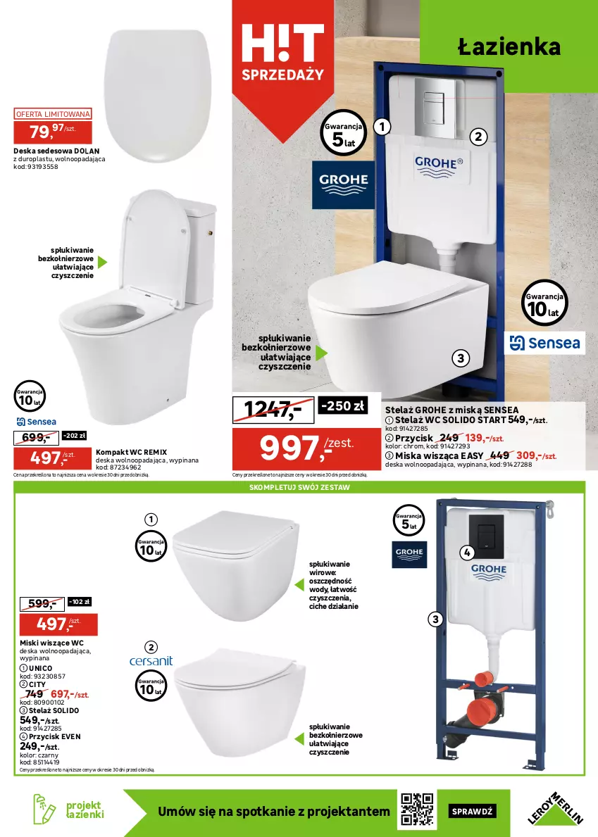 Gazetka promocyjna Leroy Merlin - Gazetka Leroy Merlin - ważna 15.10 do 17.11.2025 - strona 5 - produkty: Deska sedesowa, Deska wolnoopadająca, Grohe, Kompakt WC, Miska, Miska wisząca, Ser, Syfon, Szafka, Szafka łazienkowa, Szafka pod umywalkę, Umywalka, Wanna, Zestaw podtynkowy WC