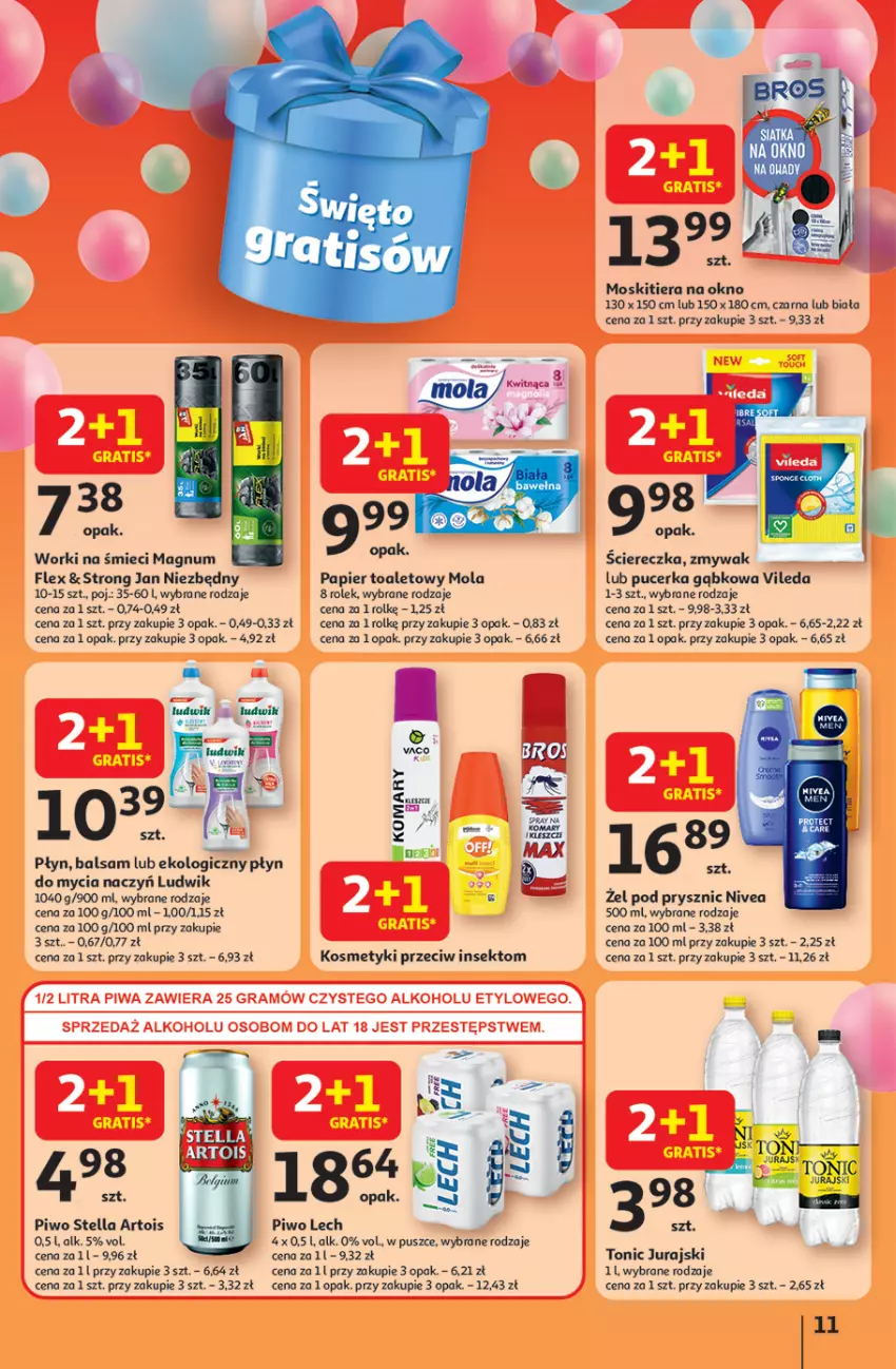 Gazetka promocyjna Auchan - Te URODZINY są NAJ Hipermarket - ważna 15.05 do 21.05.2025 - strona 11 - produkty: Do mycia naczyń, Jan Niezbędny, Ludwik, Mola, Nivea, Okno, Papier, Papier toaletowy, Piwo, Płyn do mycia, Płyn do mycia naczyń, Vileda, Worki na śmiec, Worki na śmieci