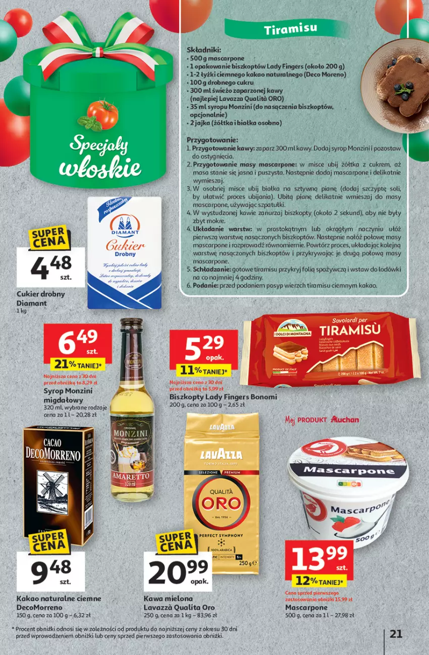Gazetka promocyjna Auchan - Te URODZINY są NAJ Hipermarket - ważna 15.05 do 21.05.2025 - strona 23 - produkty: Biszkopty, Cukier, Diamant, Kakao, Kawa, Kawa mielona, Lavazza, Mascarpone, Olej, Syrop