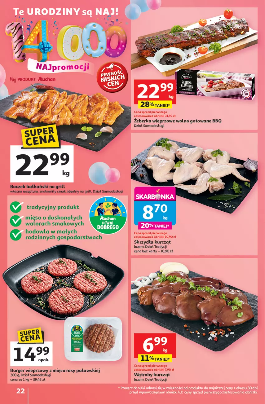Gazetka promocyjna Auchan - Te URODZINY są NAJ Hipermarket - ważna 15.05 do 21.05.2025 - strona 24 - produkty: Boczek, Burger, Grill, Mięso