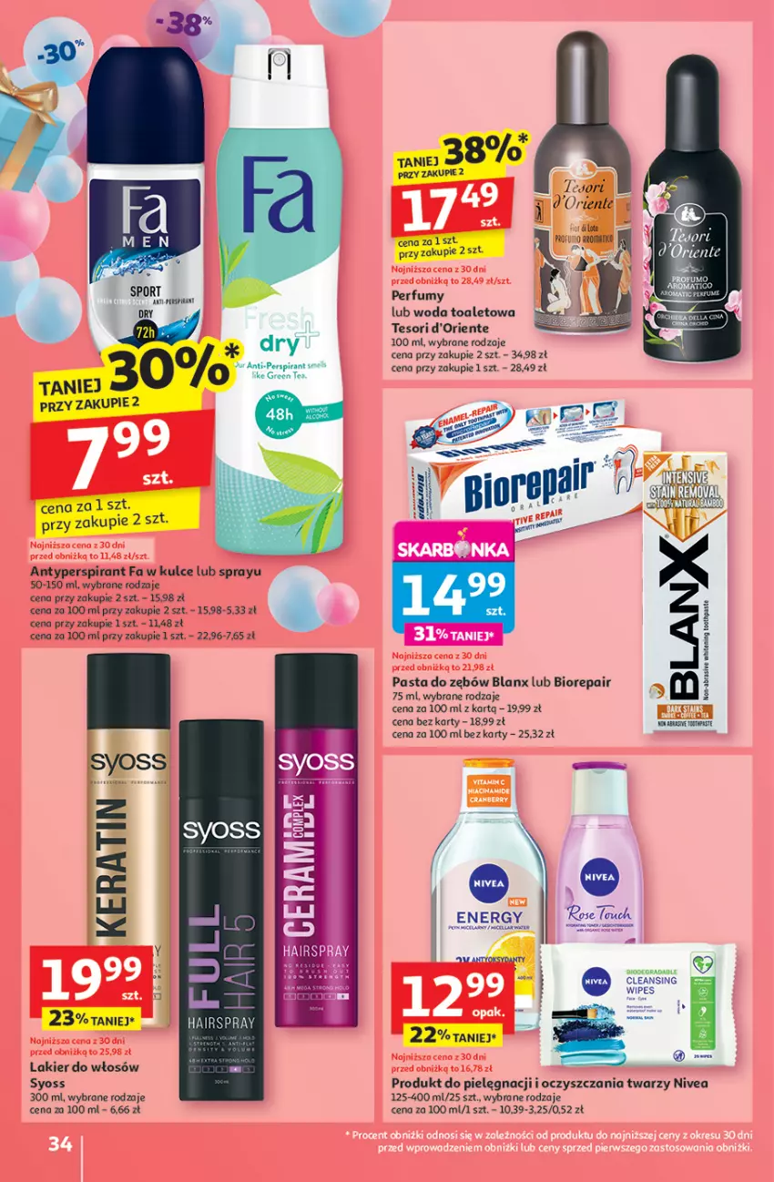 Gazetka promocyjna Auchan - Te URODZINY są NAJ Hipermarket - ważna 15.05 do 21.05.2025 - strona 36 - produkty: Antyperspirant, Biorepair, Fa, Gra, Lakier, Lakier do włosów, Nivea, Pasta do zębów, Perfum, Syoss, Woda, Woda toaletowa