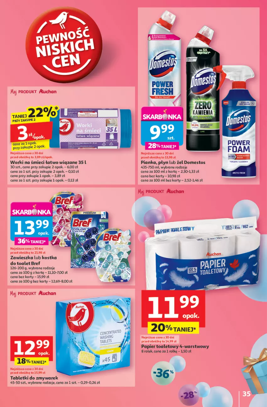 Gazetka promocyjna Auchan - Te URODZINY są NAJ Hipermarket - ważna 15.05 do 21.05.2025 - strona 37 - produkty: Bref, Domestos, Papier, Papier toaletowy, Tablet, Worki na śmiec, Worki na śmieci