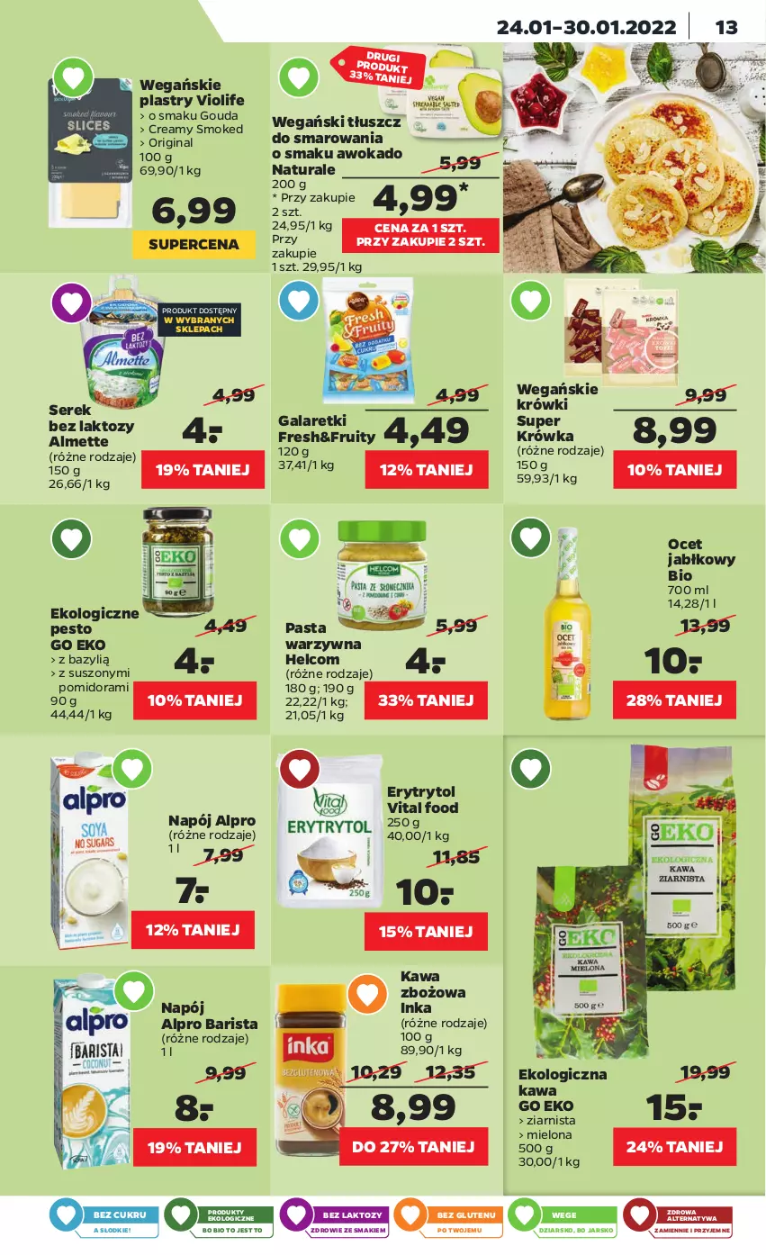 Gazetka promocyjna Netto - Gazetka spożywcza - ważna 24.01 do 30.01.2022 - strona 13 - produkty: Almette, Alpro, Bazyl, Gala, Galaretki, Gin, Gouda, HELCOM, Inka, Kawa, Kawa zbożowa, Napój, Ocet, Pasta warzywna, Pesto, Ser, Serek, Zdrowie