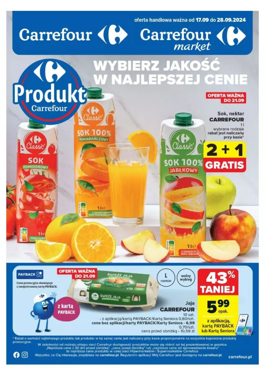 Gazetka promocyjna Carrefour - ważna 17.09 do 28.09.2024 - strona 1 - produkty: Jaja, Nektar, Por, Sok