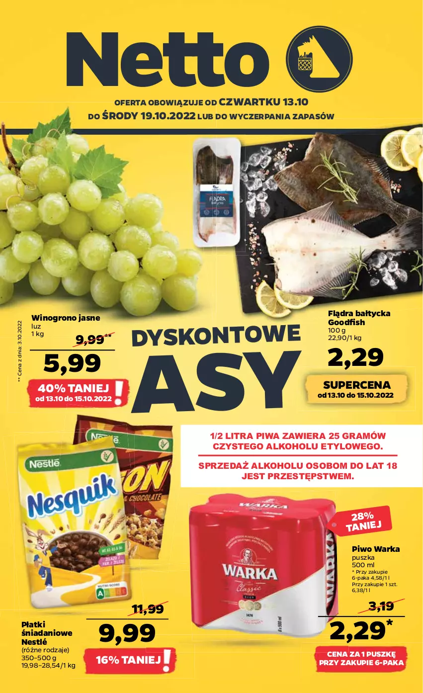 Gazetka promocyjna Netto - Artykuły spożywcze - ważna 13.10 do 19.10.2022 - strona 1 - produkty: Danio, Gra, Nestlé, Piwa, Piwo, Warka, Wino