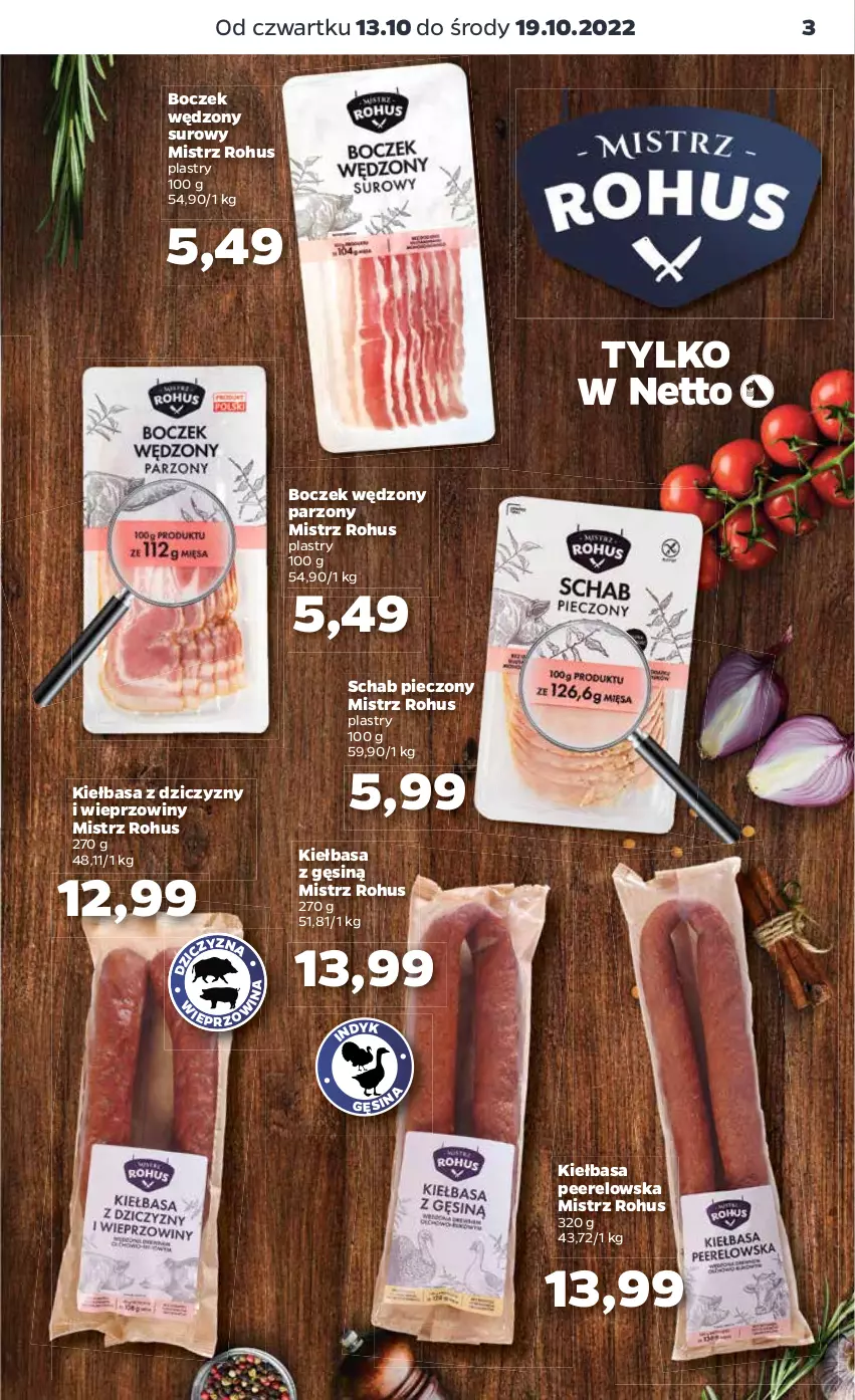 Gazetka promocyjna Netto - Artykuły spożywcze - ważna 13.10 do 19.10.2022 - strona 3 - produkty: Boczek, Kiełbasa, Piec, Schab pieczony