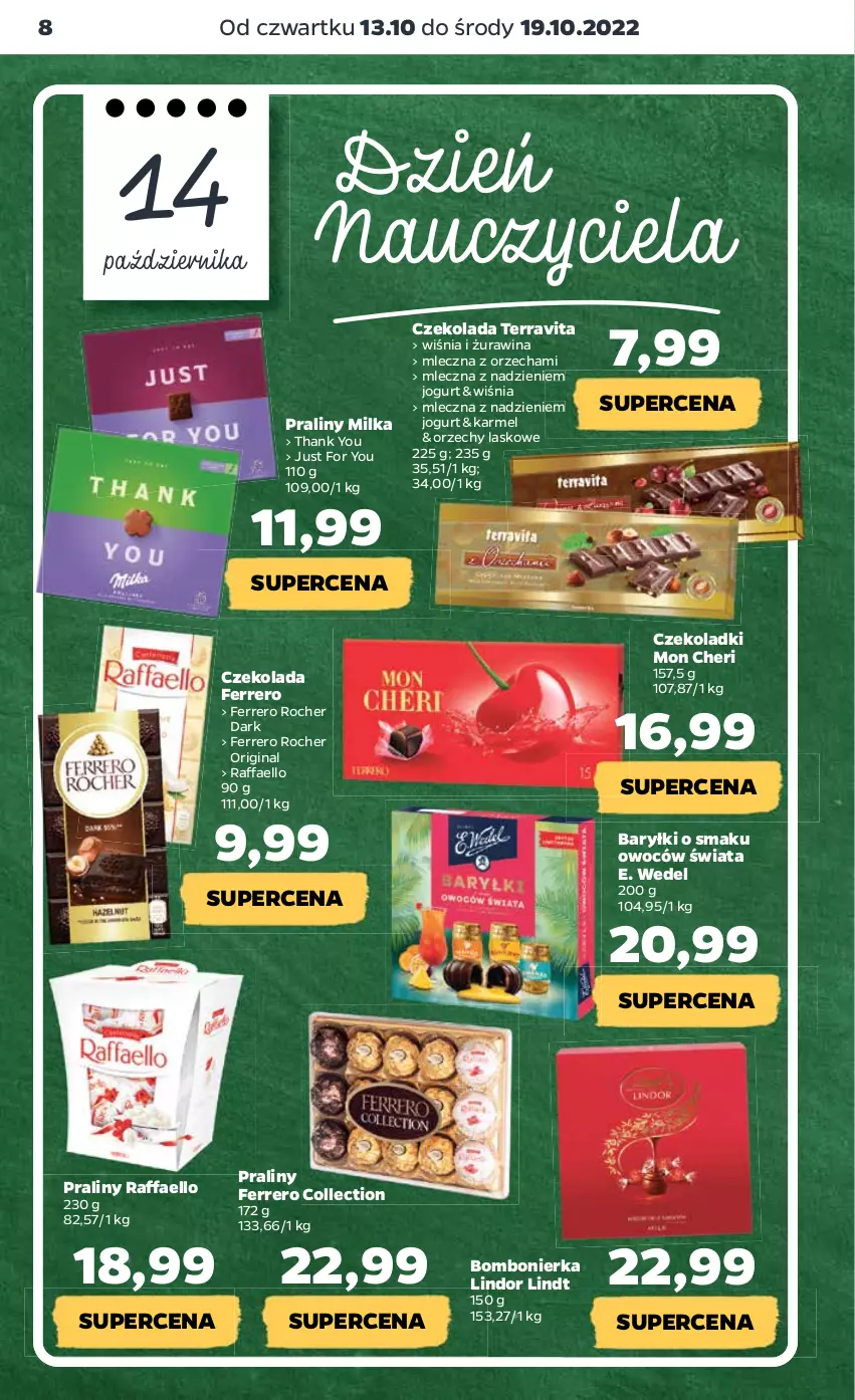 Gazetka promocyjna Netto - Artykuły spożywcze - ważna 13.10 do 19.10.2022 - strona 8 - produkty: Baryłki, Czekolada, E. Wedel, Fa, Ferrero, Ferrero Rocher, Gin, Jogurt, Lindor, Lindt, Milka, Praliny, Raffaello