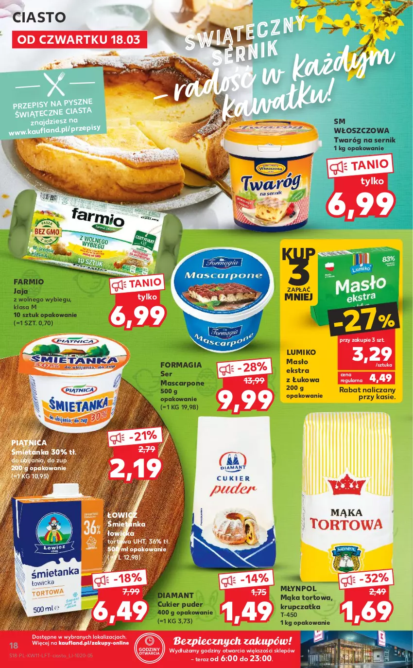 Gazetka promocyjna Kaufland - OFERTA TYGODNIA - ważna 18.03 do 24.03.2021 - strona 18 - produkty: Cukier, Cukier puder, Diamant, Fa, Jaja, Kawa, Mąka, Mąka tortowa, Mascarpone, Masło, Młynpol, Piątnica, Piec, Puder, Ser, Tera, Twaróg