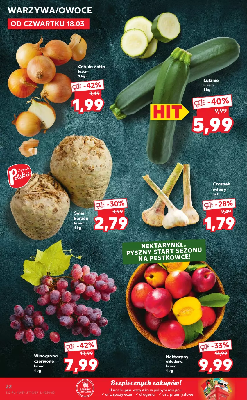 Gazetka promocyjna Kaufland - OFERTA TYGODNIA - ważna 18.03 do 24.03.2021 - strona 22 - produkty: Cebula, Czosnek, Nektar, Owoce, Piec, Seler korzeń, Warzywa, Wino, Winogrona