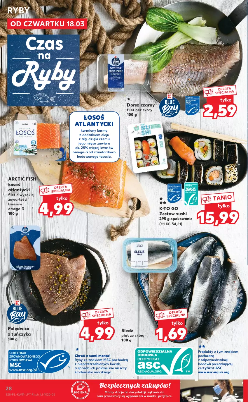 Gazetka promocyjna Kaufland - OFERTA TYGODNIA - ważna 18.03 do 24.03.2021 - strona 28 - produkty: BIC, Dorsz, Karmi, LG, Mięso, Olej, Omega-3, Piec, Polędwica, Sok, Sos, Sushi, Tuńczyk