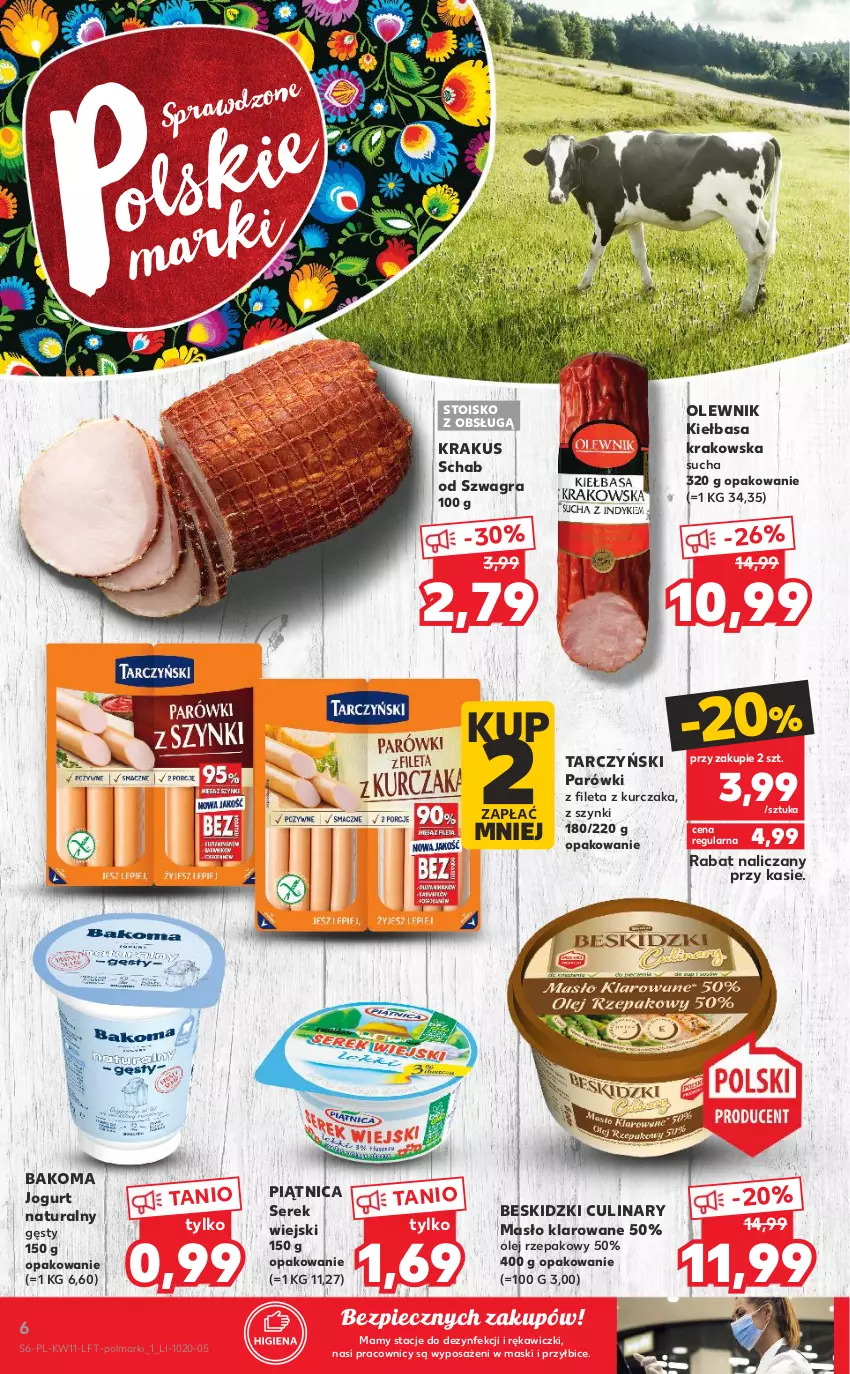 Gazetka promocyjna Kaufland - OFERTA TYGODNIA - ważna 18.03 do 24.03.2021 - strona 6 - produkty: Bakoma, Beskidzki, BIC, Gra, Jogurt, Jogurt naturalny, Kiełbasa, Kiełbasa krakowska, Krakus, Kurczak, Masło, Masło klarowane, Olej, Olej rzepakowy, Olewnik, Olma, Parówki, Piątnica, Piec, Ser, Serek, Serek wiejski, Tarczyński