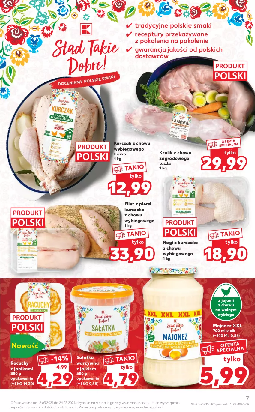 Gazetka promocyjna Kaufland - OFERTA TYGODNIA - ważna 18.03 do 24.03.2021 - strona 7 - produkty: Filet z piersi kurczaka, Jabłka, Królik, Kurczak, Majonez, Olma, Sałat, Sałatka, Sałatka warzywna, Tusz