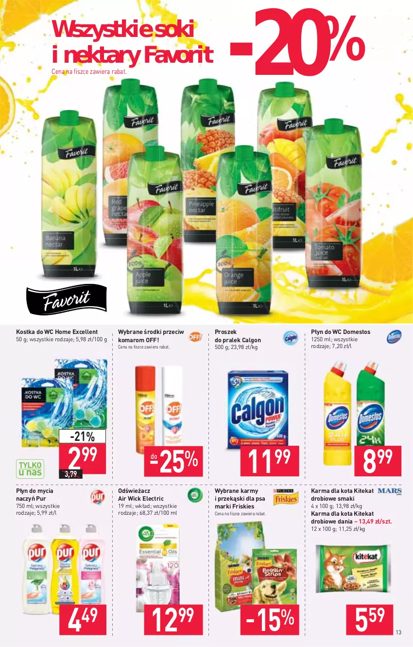 Gazetka promocyjna Stokrotka - Supermarket - ważna 12.08 do 18.08.2021 - strona 13 - produkty: Air Wick, Calgon, Do mycia naczyń, Domestos, Fa, Friskies, KiteKat, Kostka do wc, LG, Nektar, Płyn do mycia, Płyn do mycia naczyń, Płyn do wc, Przekąski dla psa, Pur, Sok