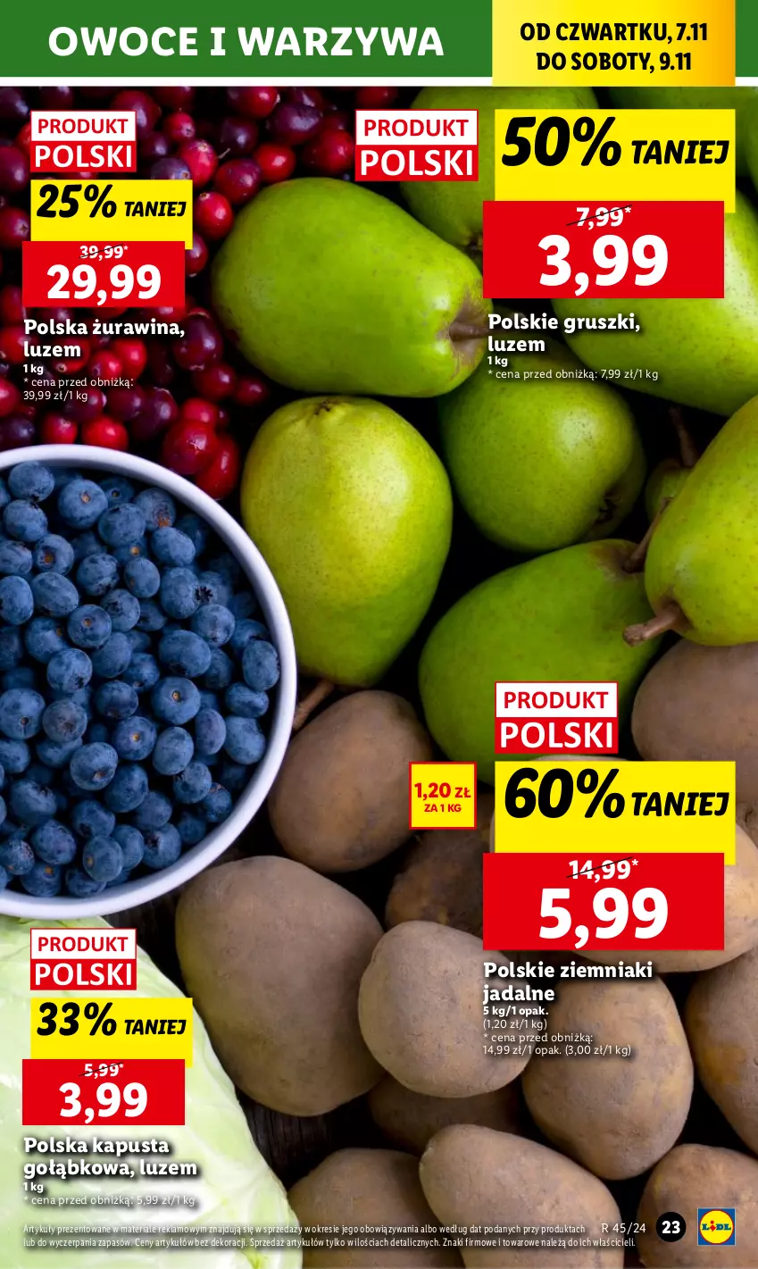 Gazetka promocyjna Lidl - GAZETKA - ważna 07.11 do 09.11.2024 - strona 25 - produkty: Gruszki, Owoce, Warzywa, Ziemniaki