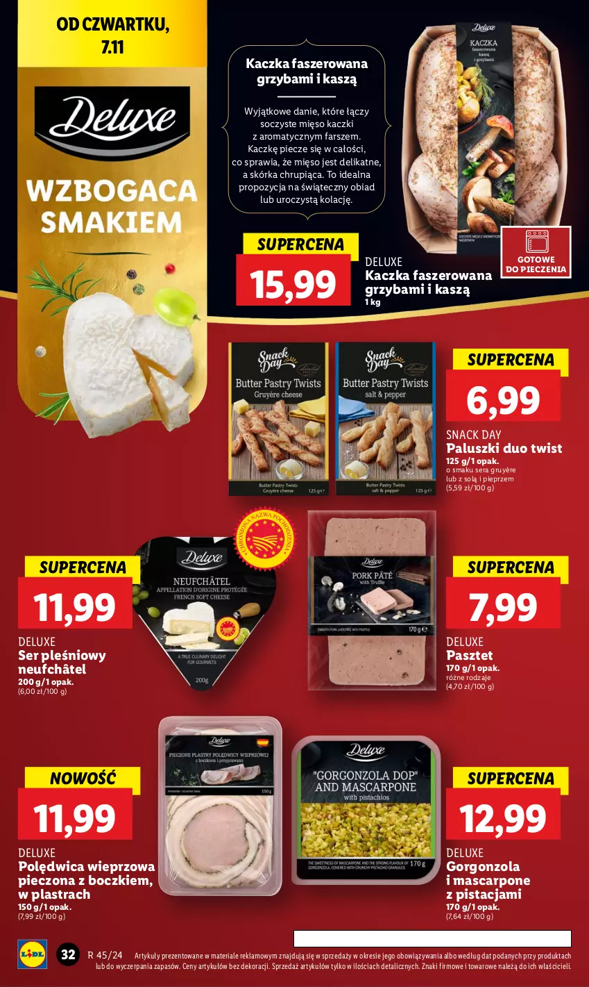 Gazetka promocyjna Lidl - GAZETKA - ważna 07.11 do 09.11.2024 - strona 34 - produkty: Fa, Gorgonzola, Kaczka, Kaczka faszerowana, Mascarpone, Mięso, Pasztet, Piec, Pieprz, Polędwica, Ser, Ser pleśniowy