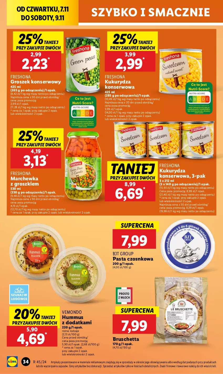 Gazetka promocyjna Lidl - GAZETKA - ważna 07.11 do 09.11.2024 - strona 36 - produkty: Groszek, Hummus, Kukurydza, Kukurydza konserwowa, Marchewka, Mus, Ser