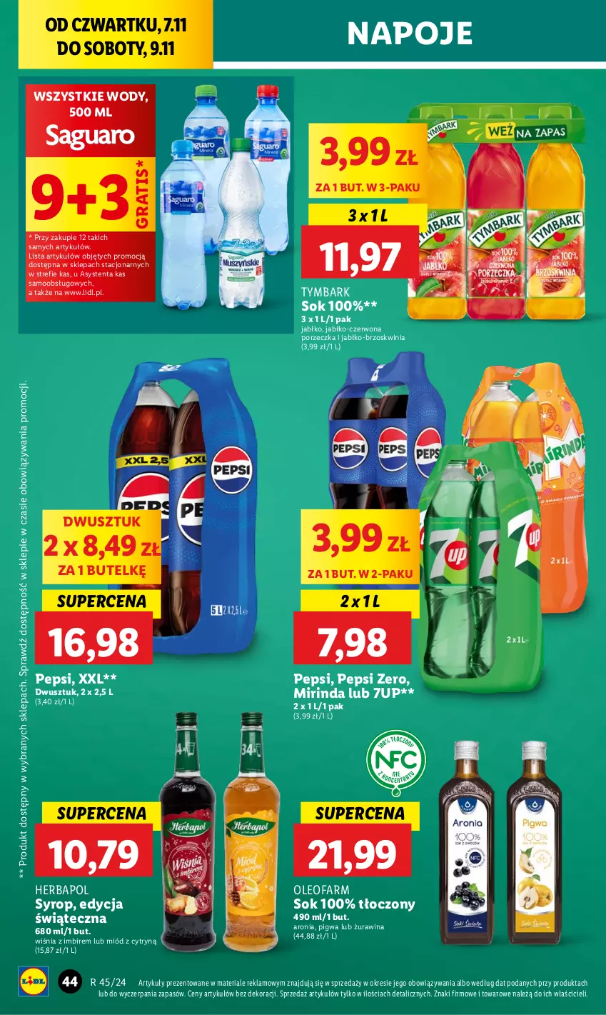 Gazetka promocyjna Lidl - GAZETKA - ważna 07.11 do 09.11.2024 - strona 46 - produkty: 7up, Aronia, Fa, Gra, Herbapol, Imbir, Miód, Mirinda, Napoje, Oleo, Oleofarm, Pepsi, Por, Sok, Syrop, Tymbark