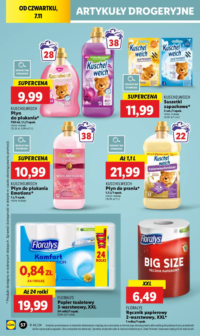 Gazetka promocyjna Lidl - GAZETKA - ważna 07.11 do 09.11.2024 - strona 60 - produkty: Flora, Papier, Papier toaletowy, Płyn do płukania, Płyn do prania, Ręcznik, Rolki