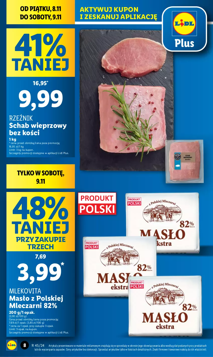 Gazetka promocyjna Lidl - GAZETKA - ważna 07.11 do 09.11.2024 - strona 8 - produkty: Masło, Mleko, Mlekovita, Schab wieprzowy